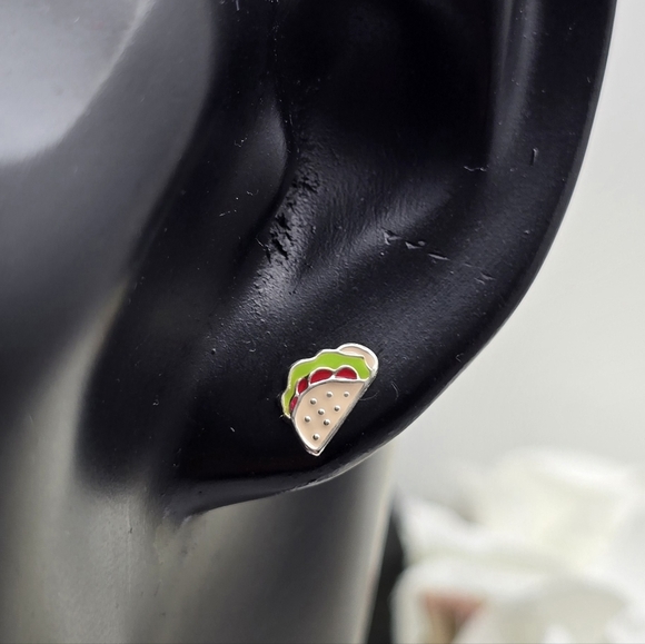 ♥️ TACO STERLING SILVER STUD EARRINGS - Picture 3 of 4